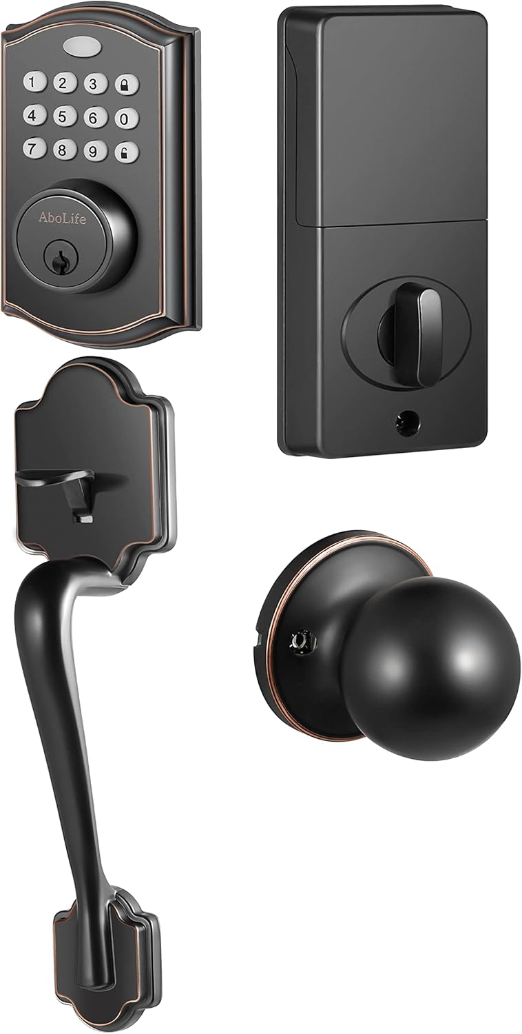 Electronic Keypad Deadbolt, AboLife Keyless Entry Door Lock, Auto Lock, Keyed Entry, Door Lock with Handle, Front Door Handle Sets, Digital Smart Door Lock - Black