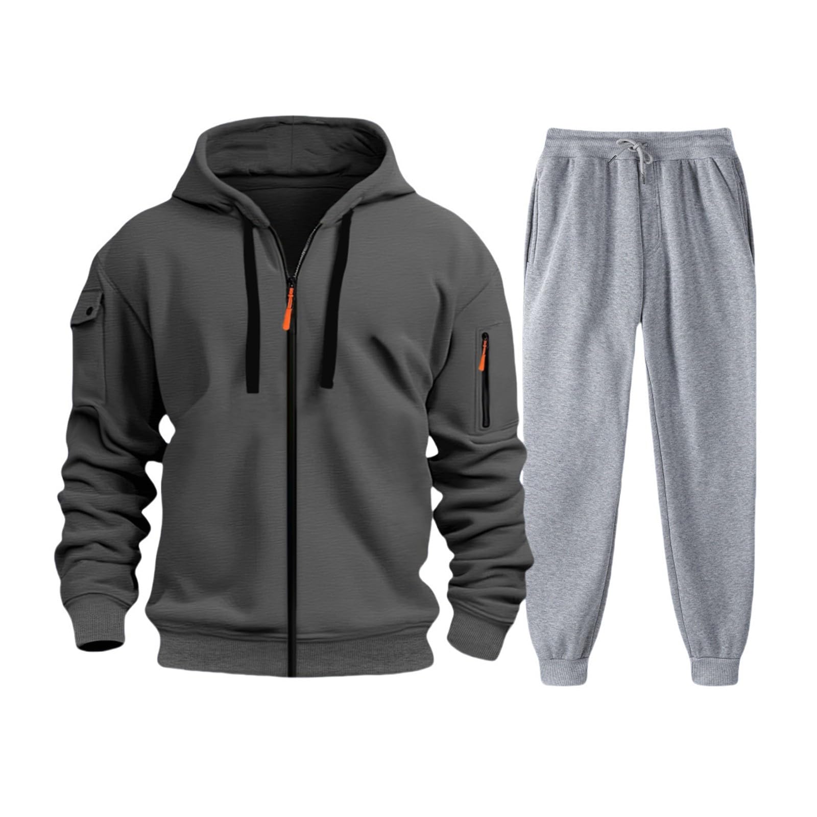 Uomo Caldo Set Tuta Giacca con Zip con Cappuccio Foderato In Pile | Tuta da uomo Set Fitness Giacca Felpa con Zip con Cappuccio Pantaloni Jogging Tasca Foderata in Pelliccia Tempo Libero