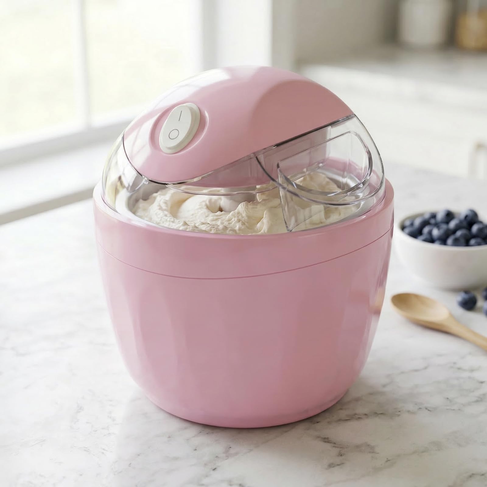 Mini-Eiscreme-Maschine, DIY-Personal-Eiscreme-Maker in nur 15 Minuten, Edelstahl-Eismaschine für hausgemachtes Softeis, Sorbet, Frozen Joghurt, Küchenzubehör (Rosa - EU-Stecker)
