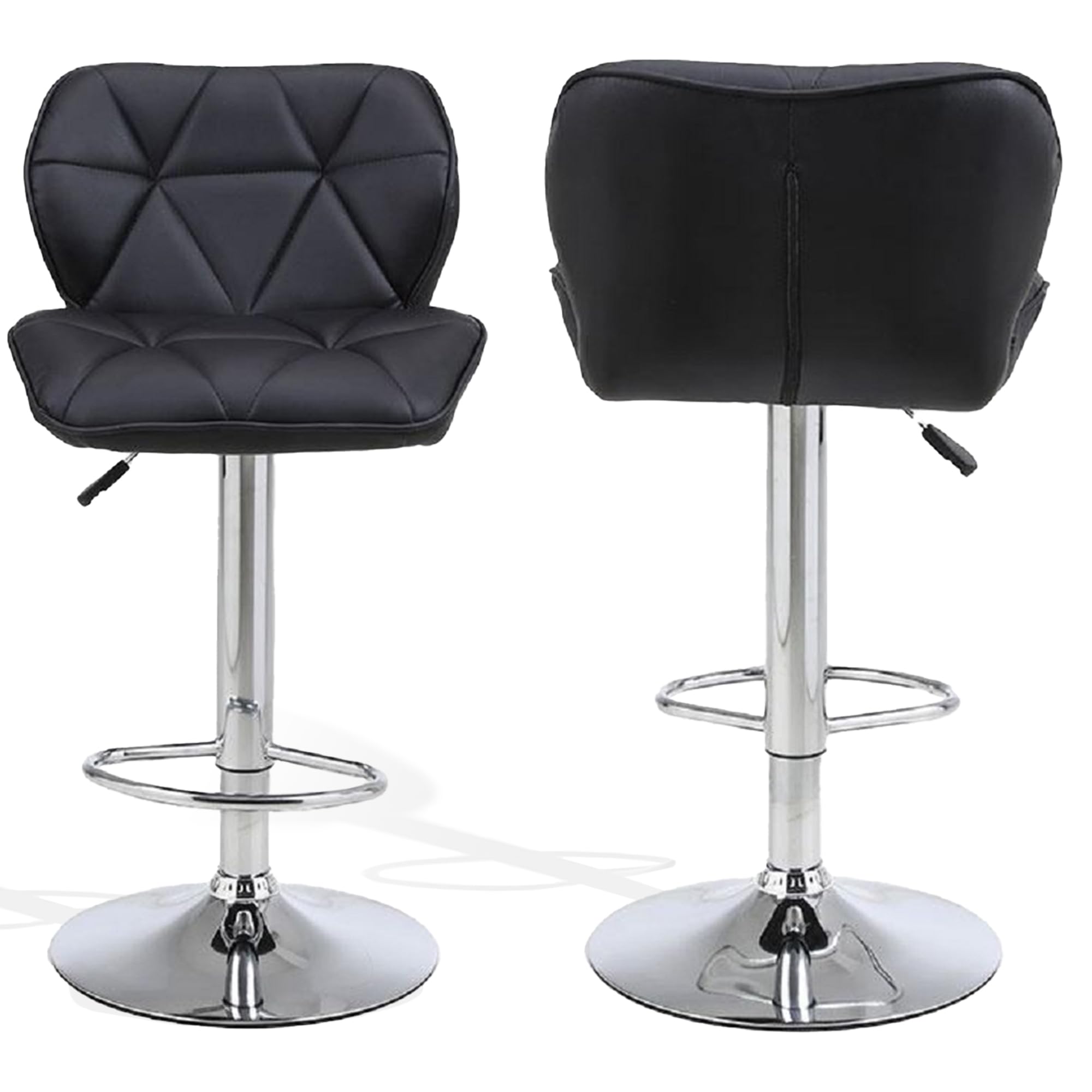 WedDecor Bar Stools with Footrest, Backrest & Base, Faux Leather, 360° Rotatable Swivel Chairs, Adjustable Height, Dining Home and Kitchen Island Counter, Breakfast Modern Bar Stool, Black, Set of 4