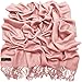 CJ Apparel Coral Pink Solid Color Pink Tassels Design Nepalese Shawl Seconds Scarf Wrap Stole Throw Head Wrap Pashmina Gift Hand Made in Nepal New Pashmina New