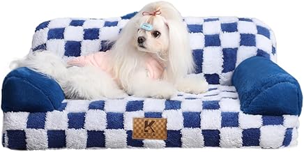 KSIIA Dog Bed Small Dog Beds Waterproof Cat Couch with Supportive Armrests for Puppy and Kitten Pet Couch Machine Washable Pet Sofa with Removable Cover & Anti-Slip Bottom, 26 x 14.5 in, Blue