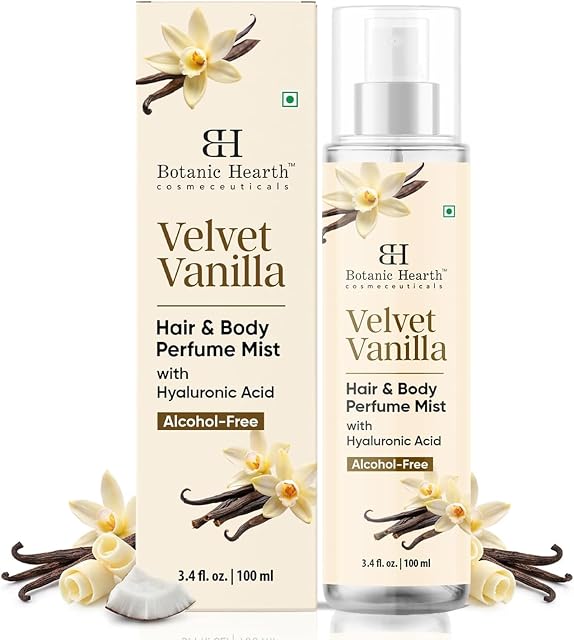 Botanic Hearth Perfume de cheveux de la vanille Velvet & Body Parfum Mist avec acide hyaluronique, formule sans alcool, parfum de vanille fraîche longue durée, spray corporel léger pour les femmes & Les hommes, 3.4 - Oui, oui. / 100 ml