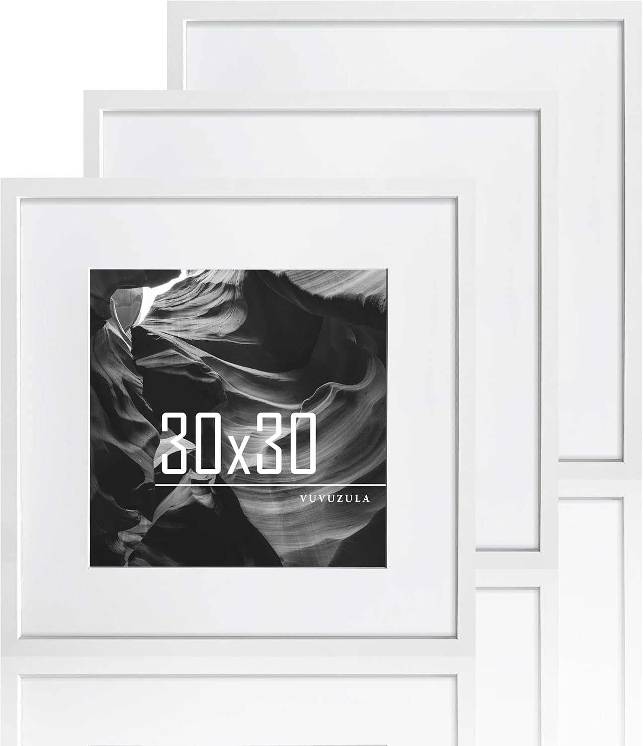 Picture Frame 30 x 30 cm White Wood Set of 3 Wooden Frame Square Photo Frame MDF Frame with Mount 20 x 20 cm