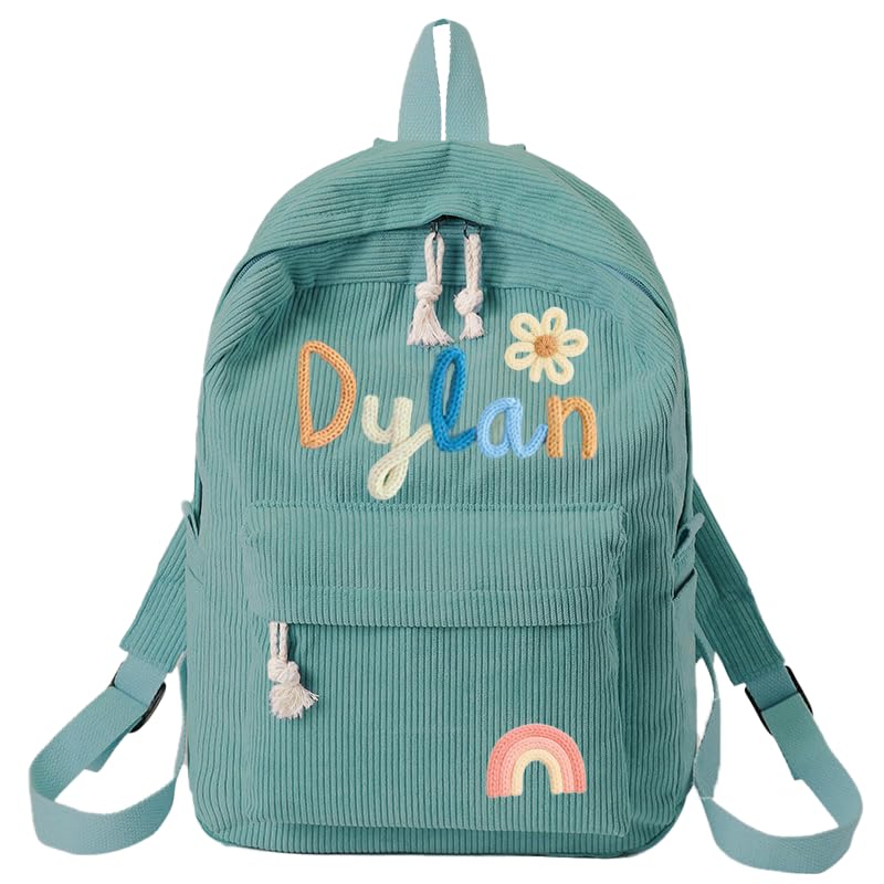 Personalized Backpack for Girls Boy with Name Custom Corduroy School Bag with Cotton Rope Woven Back to School