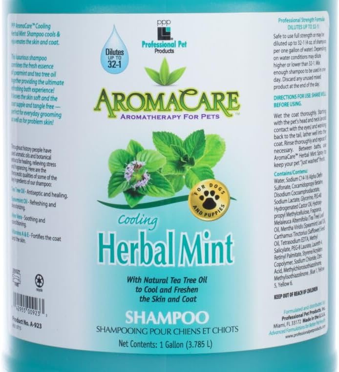 Professional Pet Products PPP AromaCare Cooling Herbal Mint Shampoo for Dogs - Spearmint & Tea Tree Oil - Natural Healing & Rejuvenating Wash for Skin and Coat - 1 Gallon image 3