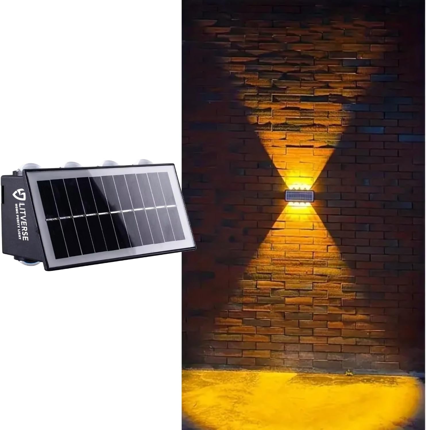 LITVERSE Solar Powered Outdoor Wall Light with Waterproof Use at Garden Yard Landscape Lighting,Home Decor, Courtyard and Balcony Decoration, Auto on Off 8 LEDs (ABS,Warm Light)