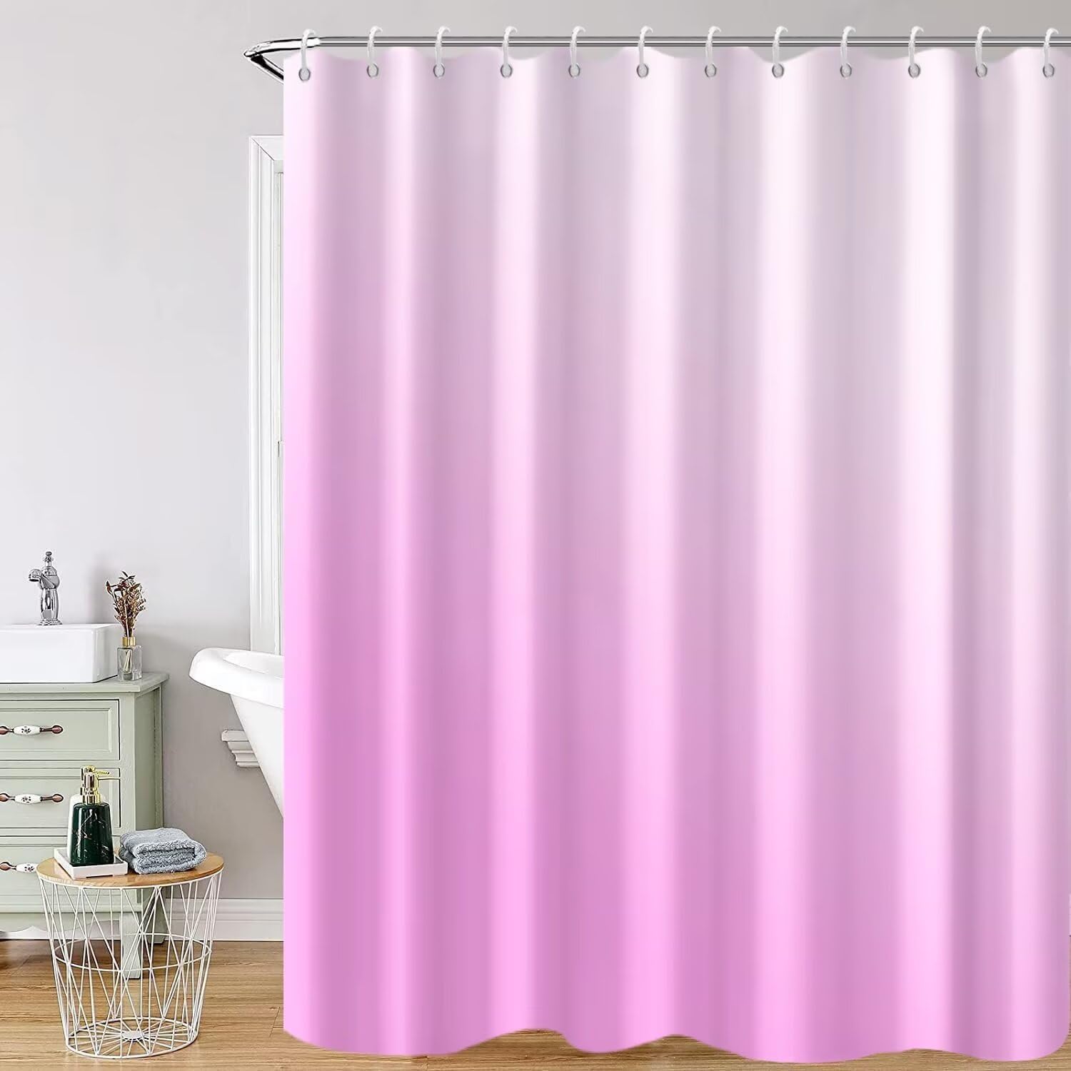 Uiiooazy Ombre Shower Curtain Sets for Bathroom Gradient Light Pink Stall RV Decor Modern Rose Pink Waterproof Fabric Farmhouse Room Partition Hotel