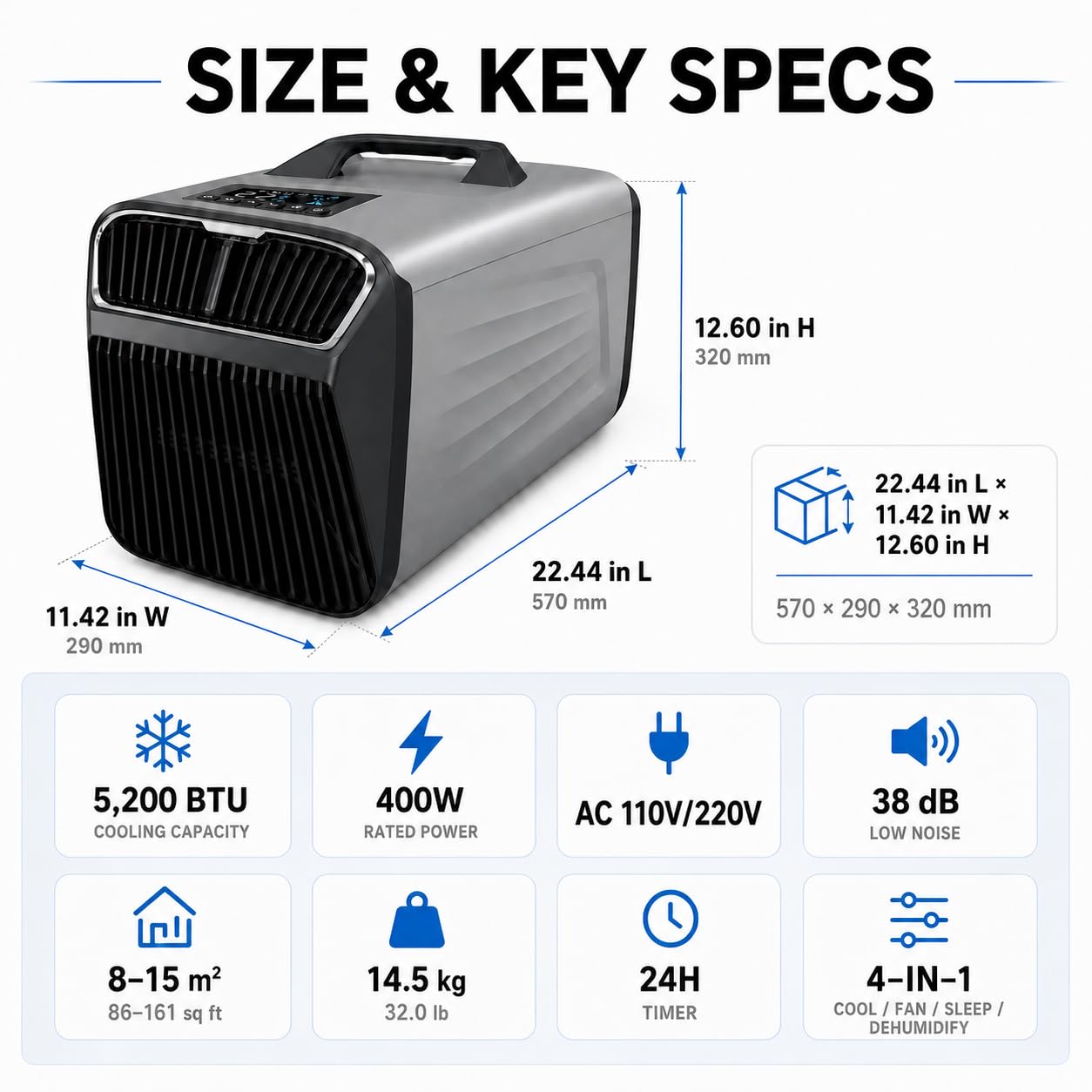 Przenośny Klimatyzator Do Namiotu, 5200 Btu 4-W-1 Chłodzenie Osuszacz Jednostka Ac Z 24h Zegarem, 110v/220v Przenośny Klimatyzator, Ciężarówki, Kampera, Furgonetki, Domu Na Wynajem Silver |