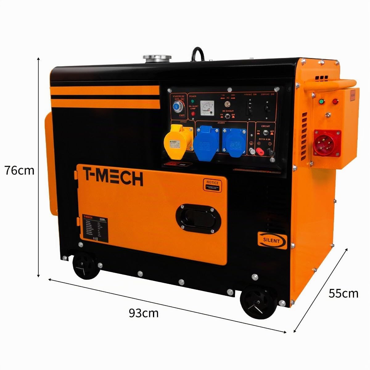 Generador Eléctrico Diésel Monofásico Silencioso Gasolina 230V 6500W 9kW/13HP, Interruptor de Transferencia Automática (ATS) incluido,20L Capacidad de Tanque,Juego Herramientas+Embudo de Combustible