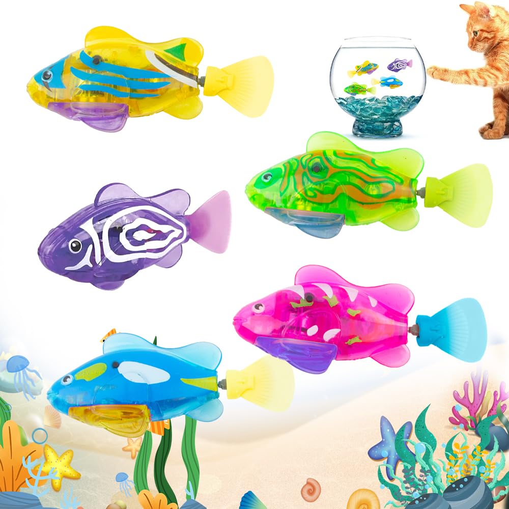 XPJBKC Lot De 5 Robo Fish – Poissons Robot Lumineux – Pour Bain, Aquarium, Chat – 7,5 Cm