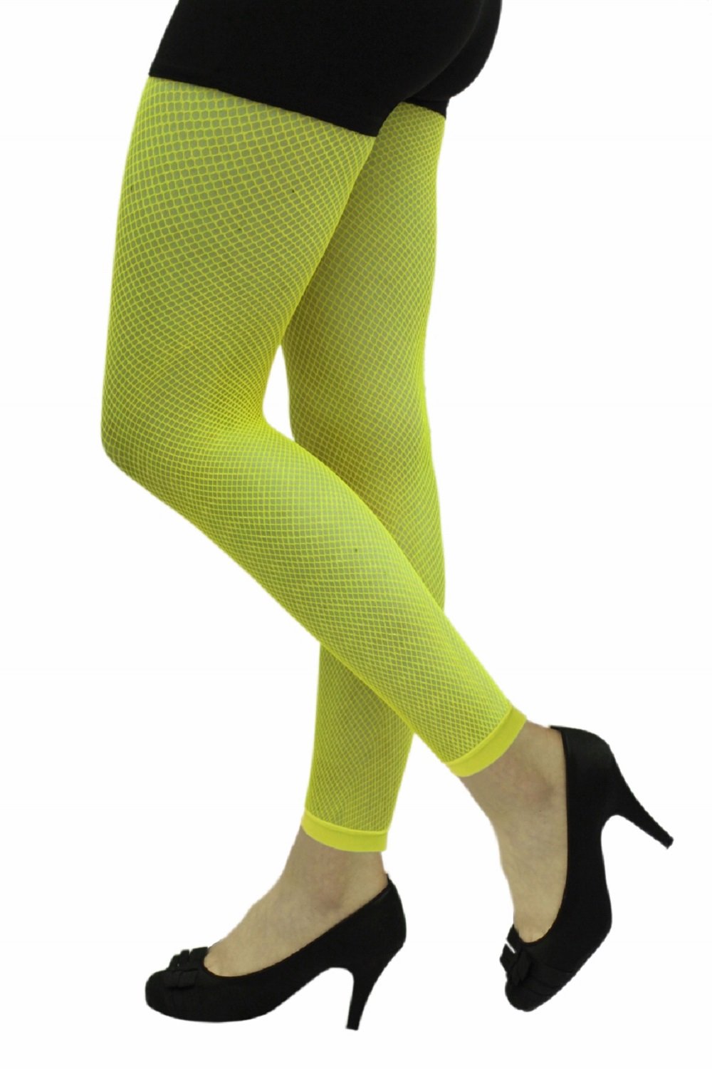 Crazy Chick Angies Fashion Ltd Ladies Girls 80's Dance Fishnet Tights – Womens Neon Fancy Dress Party Tight Stretchy Disco Fishnet Stocking Tights (Neon Yellow)