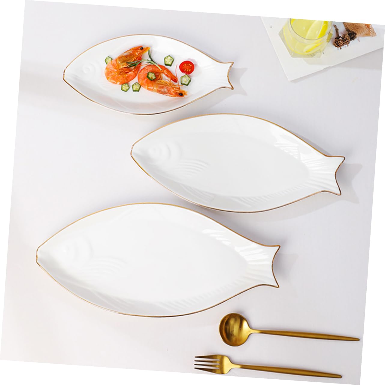 Zerodeko Plato de Cerámica Forma de Pez Blanco para Sushi y Aperitivos | Apto para Cafetería y Pastelería, Resistente al Calor, Fácil de Limpiar, Diseño Decorativo