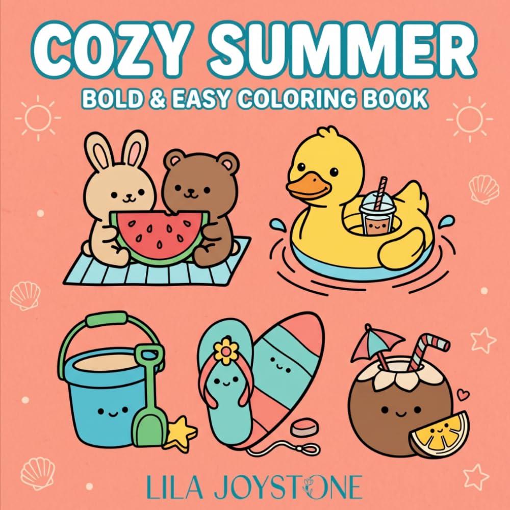 Cozy Summer – A Bold & Easy Coloring Book: 40 Cute and Simple Summer Designs for Kids and Adults to Relax, Color, and Have Fun