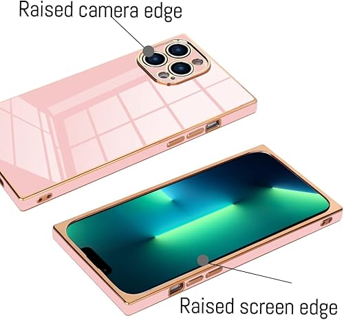 Miniatura 3 de KANGHAR Funda cuadrada compatible con iPhone 13 Pro Max de lujo con bonito diseño galvanizado, funda cuadrada de cuerpo completo, antiarañazos, a