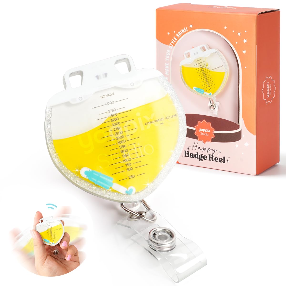 YOPPIX Liquid-Filled Urine Good Hands Alligator Clip Retractable Badge Reel for Doctor Nurse Urology Nephrology Urologist Nursing Student Medical