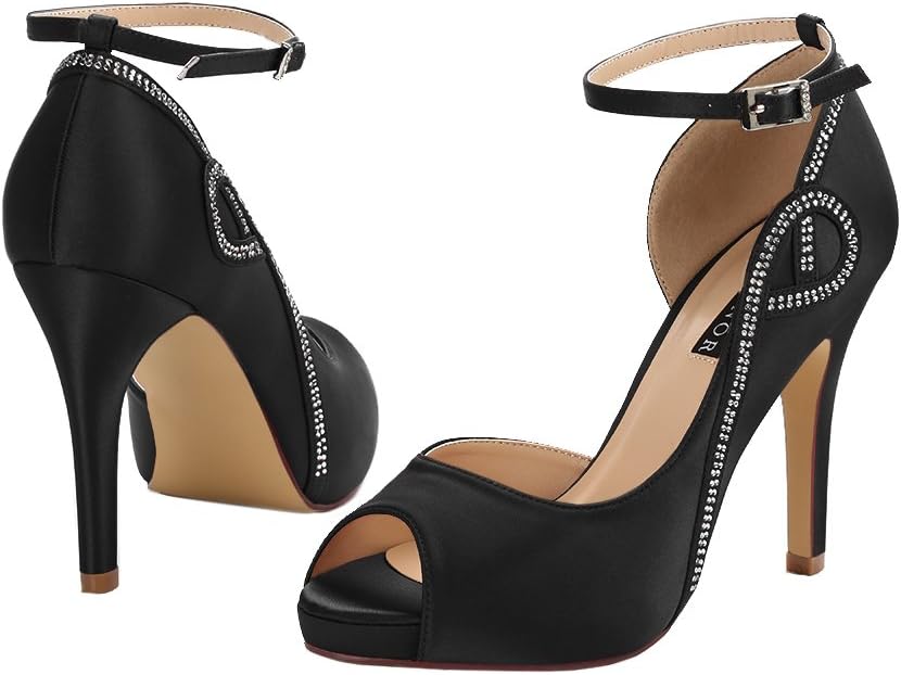 ERIJUNOR Women Peep Toe Side Open Rhinestones Comfortable Platform Satin Bridal Wedding Party Shoes - Image 7