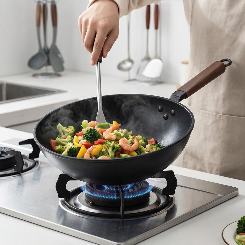 Wok Hierro Forjado, Estilo Japonés, Hierro alta, inducción - gas | resistente óxido, mango, sin recubrimiento, para, style to 2, 32cm