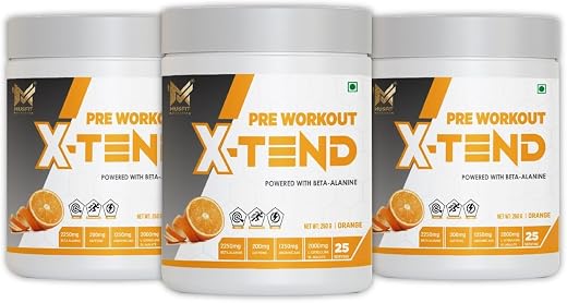 MUSFIT X-Tend Pre Workout | Provide a perfect balance of Endurance, Strength, Focus, Fat Burn and Energy | 250gm (Pack of ...