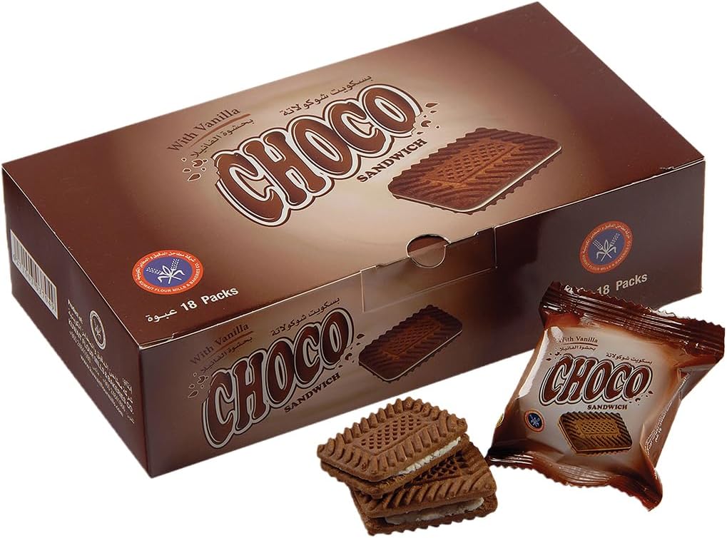KFMB Choco Sandwich Biscuits 18pcs x 15g – No Soya, No Artificial Additives, Balanced Sugar – Creamy Chocolate Filling, Crispy & Perfect for Tea Time & Kids Snacks
