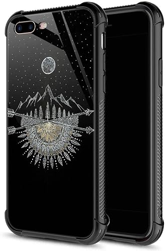 Miniatura 23 de Funda compatible con iPhone 7P/8P, Forest Silhouettes Constellation, parte trasera de vidrio templado + funda protectora de TPU de silicona suave