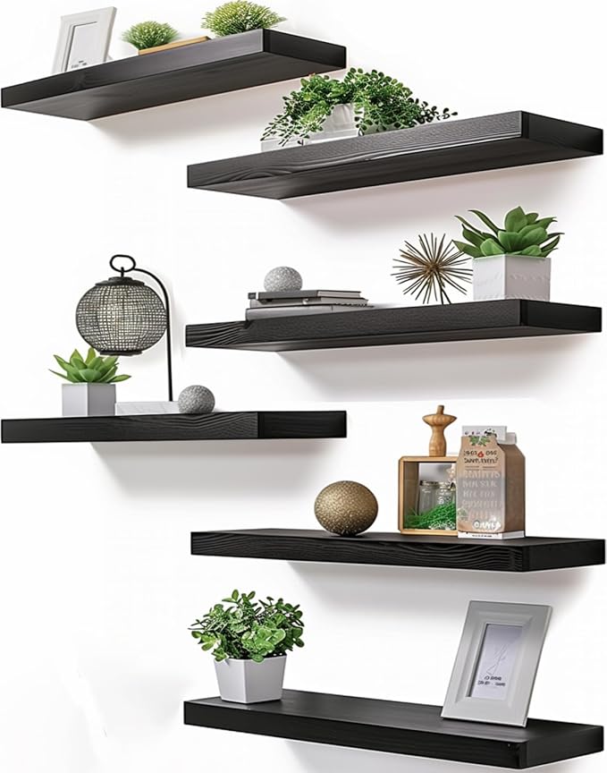 Amazon.com: GXYAWPJ Farmhouse Floating Shelves for Wall, Rustic Black Wall Shelves for Bedroom ...