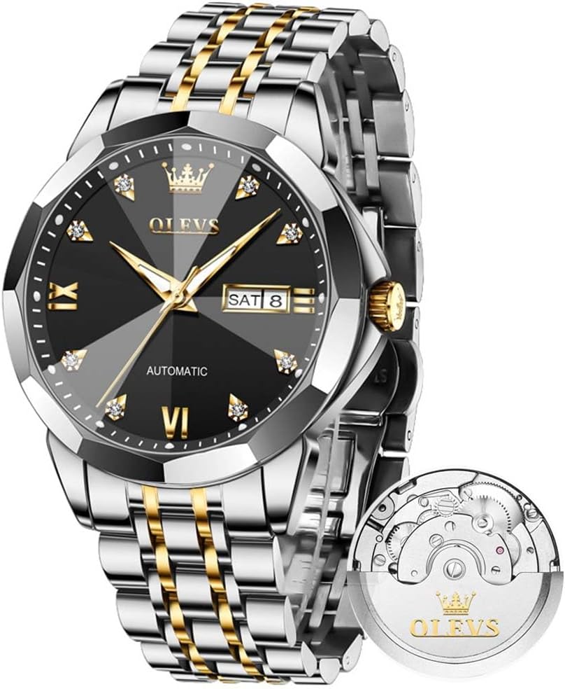 OLEVS Mens Watches Octagonal Luxury Stainless Steel Dress