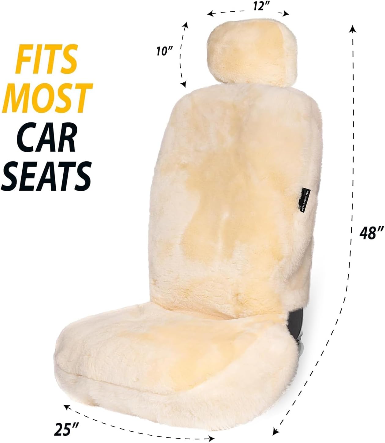 ZONETECH Sheepskin Seat Covers Fuzzy Car Seat Covers Ivory Australian Merino Wool Fluffy Fur Auto Accessories All Season Protection for Your Seats Universal Fits Most Car SUV Airbag Compatible 2-Pack - Image 2