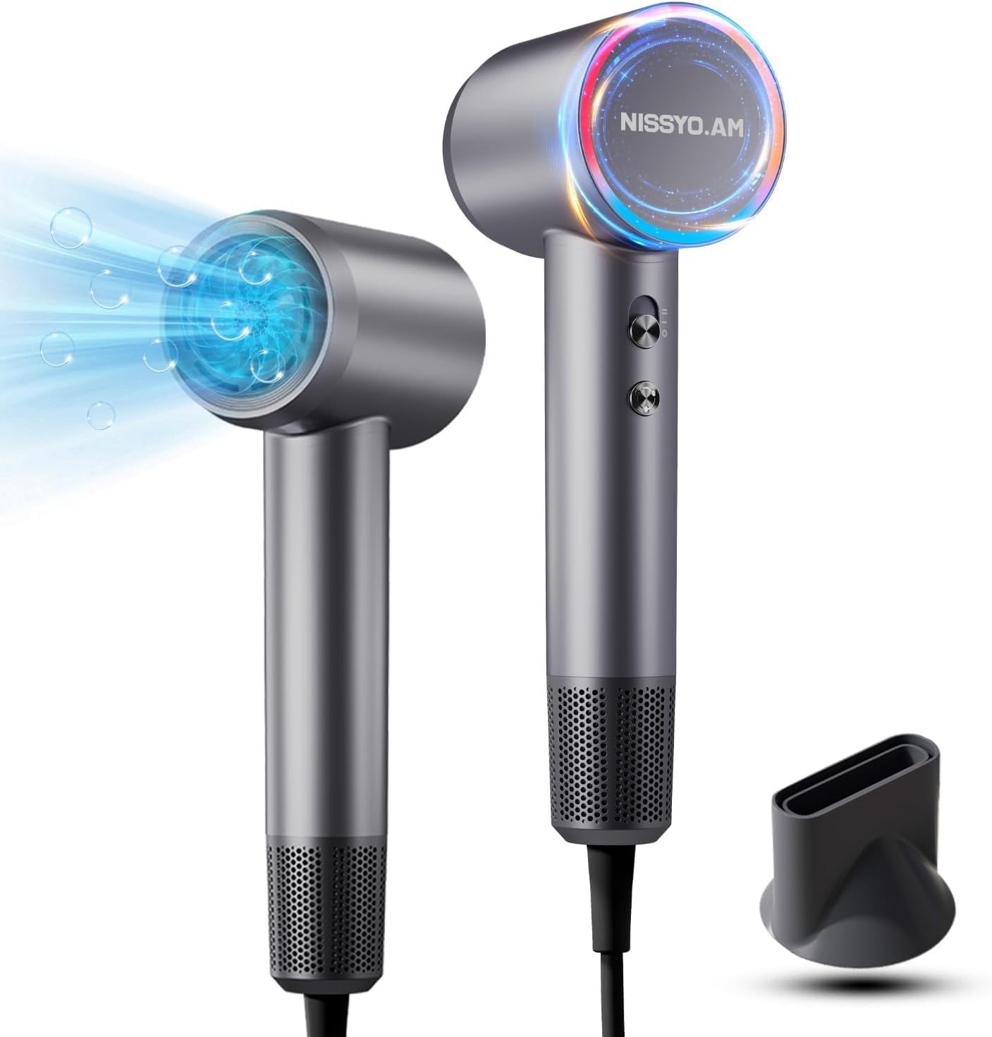 Ionic Hair Dryer for Women & Men,Powerful 1500W Blow Dryer with Nozzle, 3 Speeds and 5 Temps,Thermo-Control Quiet Compact Hair Dryers for Curly Hair for Home Travel Salon Black