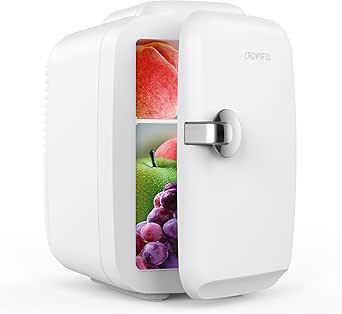 Amazon.com: CROWNFUL Mini Fridge, 4 Liter/6 Can Portable Cooler and Warmer Personal Refrigerator for Skin Care, Cosmetics, Beverage, Food,Great for Bedroom, Office, Car, Dorm, ETL Listed (White): Home & Kitchen