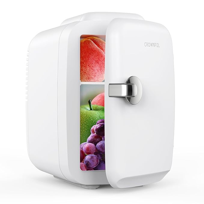 CROWNFUL Mini Fridge, 4 Liter/6 Can Portable Cooler and Warmer Personal Refrigerator for Skin Care