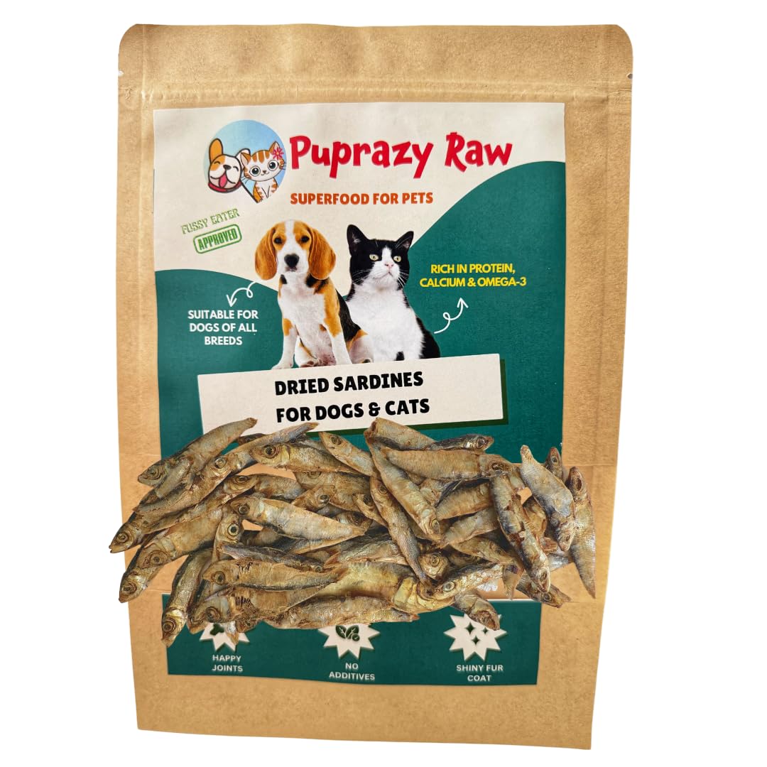 Puprazy dehydrated seafood cocktail treats| Dogs, Cats| Prawns, Anchovies, Sardines (70g, Sardines only)