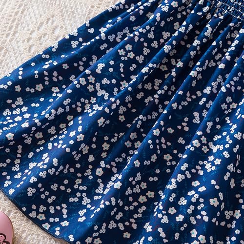 Girls Summer Bubble Sleeve Floral Casual Dress Smocked A-Line Tunic Midi Dresses Round Neck Party Outfit Clothing4