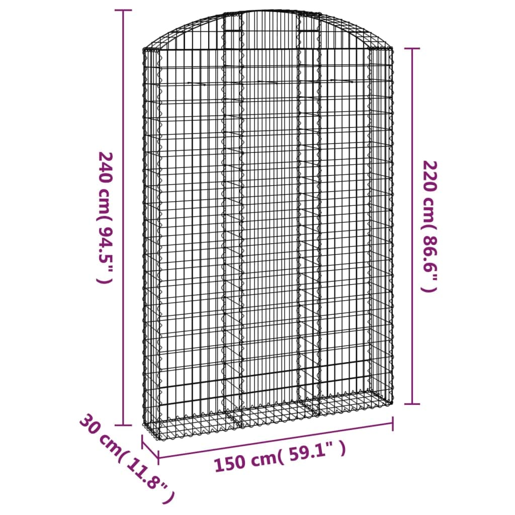 Gavión con arco alto, 150 x 30 x 220/240 cm, hierro galvanizado