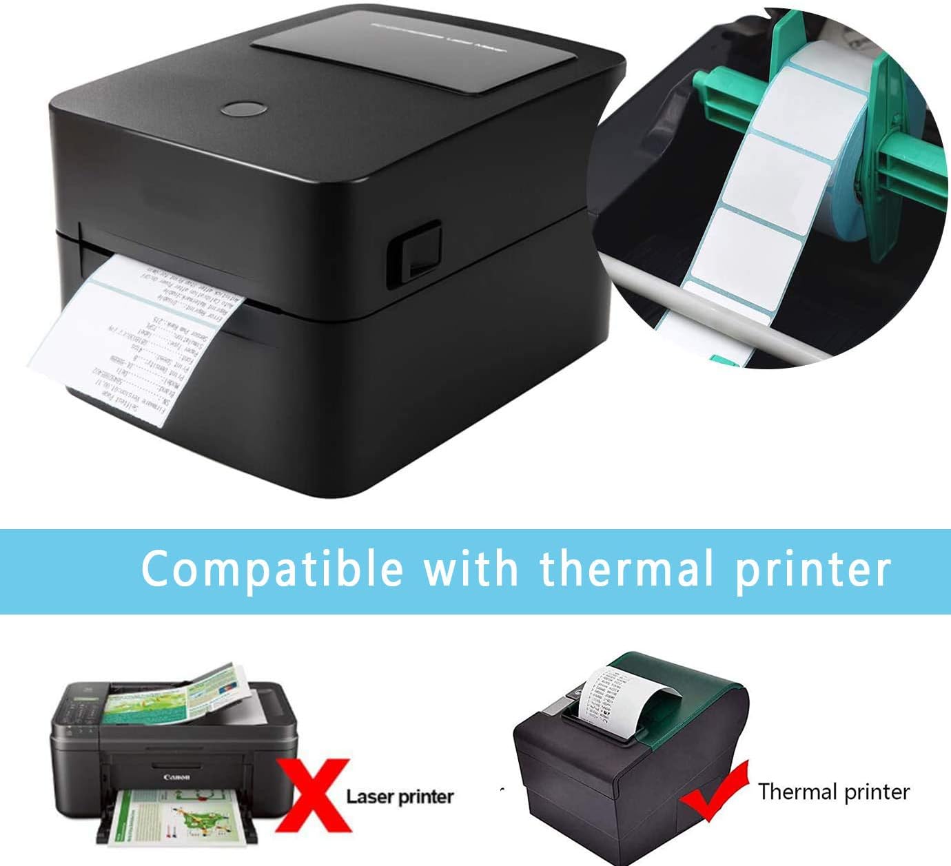 Self Adhesive Label Sticker 4 Rolls, Blank White Rectangle Address Thermal Label Roll Sticky Write On Note Mark for Office Kitchen Printer