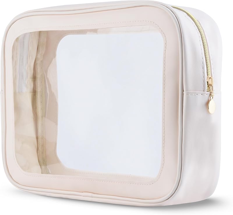 Necessaire transparente de viagem MXXUUOOM com zíper dourado