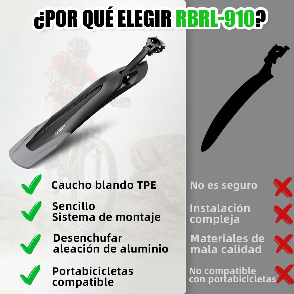 RBRL Guardabarros Bicicleta, Guardabarros de Liberación Rápida, Guardabarros Universales para Bicicletas de Montaña de 24 a 29 Pulgadas, Protege contra Salpicaduras de Agua y Suciedad