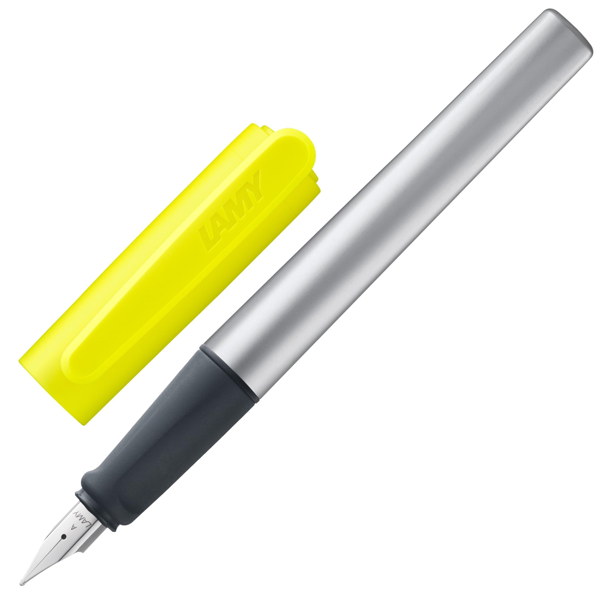 Lamy nexx neonyellow Füller - Füllhalter mit rutschfestem Griff & polierter Stahlfeder in Strichbreite A - dreieckiges Gehäuse aus Aluminium - inkl. Tintenpatrone T 10 blau - Rechtshänder