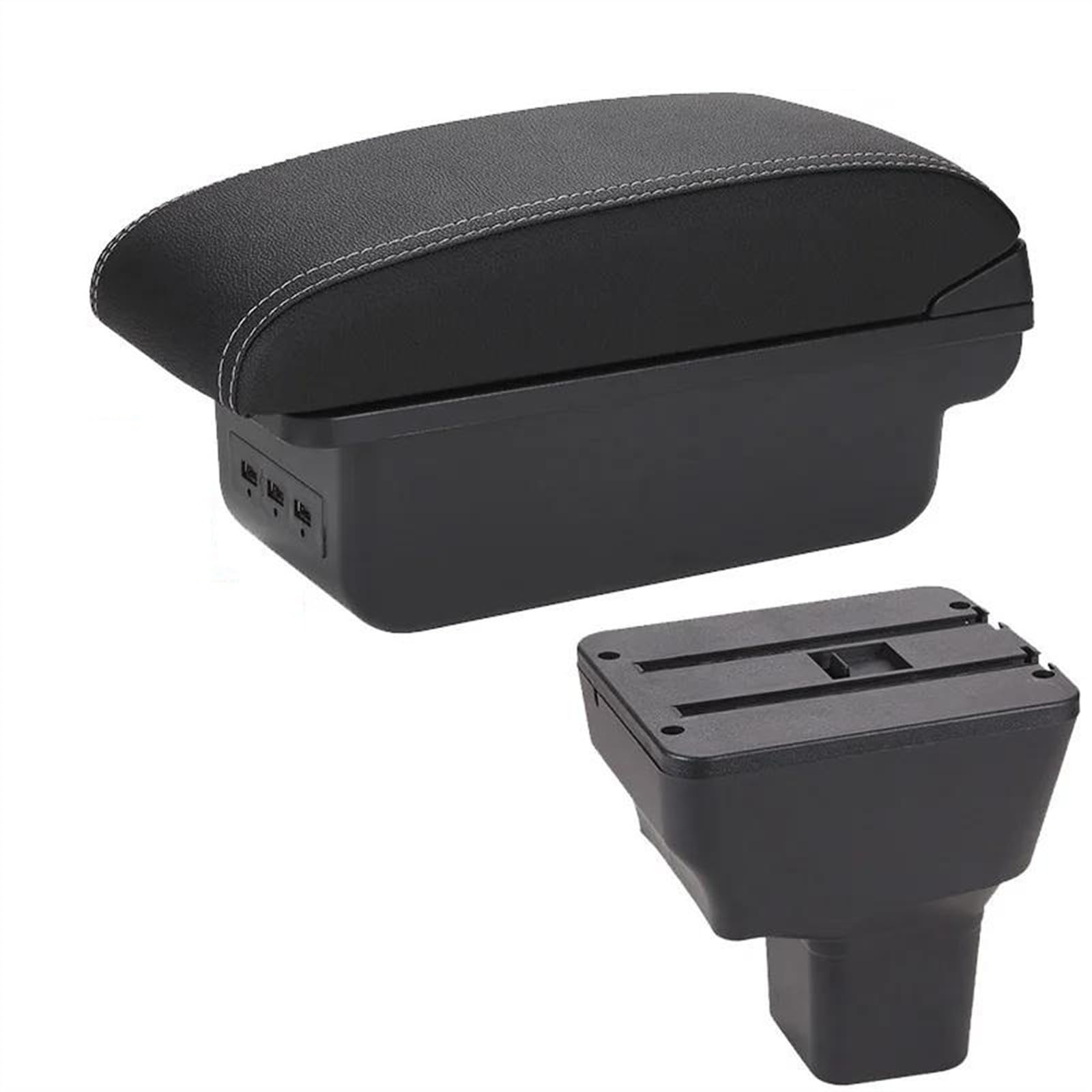 NOHEEU Car Center Console Storage Box Multifunctional Armrest Interior Accessories For Kicks 2016-2021(B3 Black white 3USB)