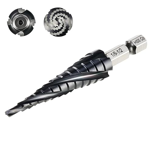 Miniatura 8 de ZELCAN Broca escalonada de cobalto M35 de 13 tamaños, broca de 18 a 12 pulgada de cuatro espirales para metal, broca escalonada HSS recubierta de