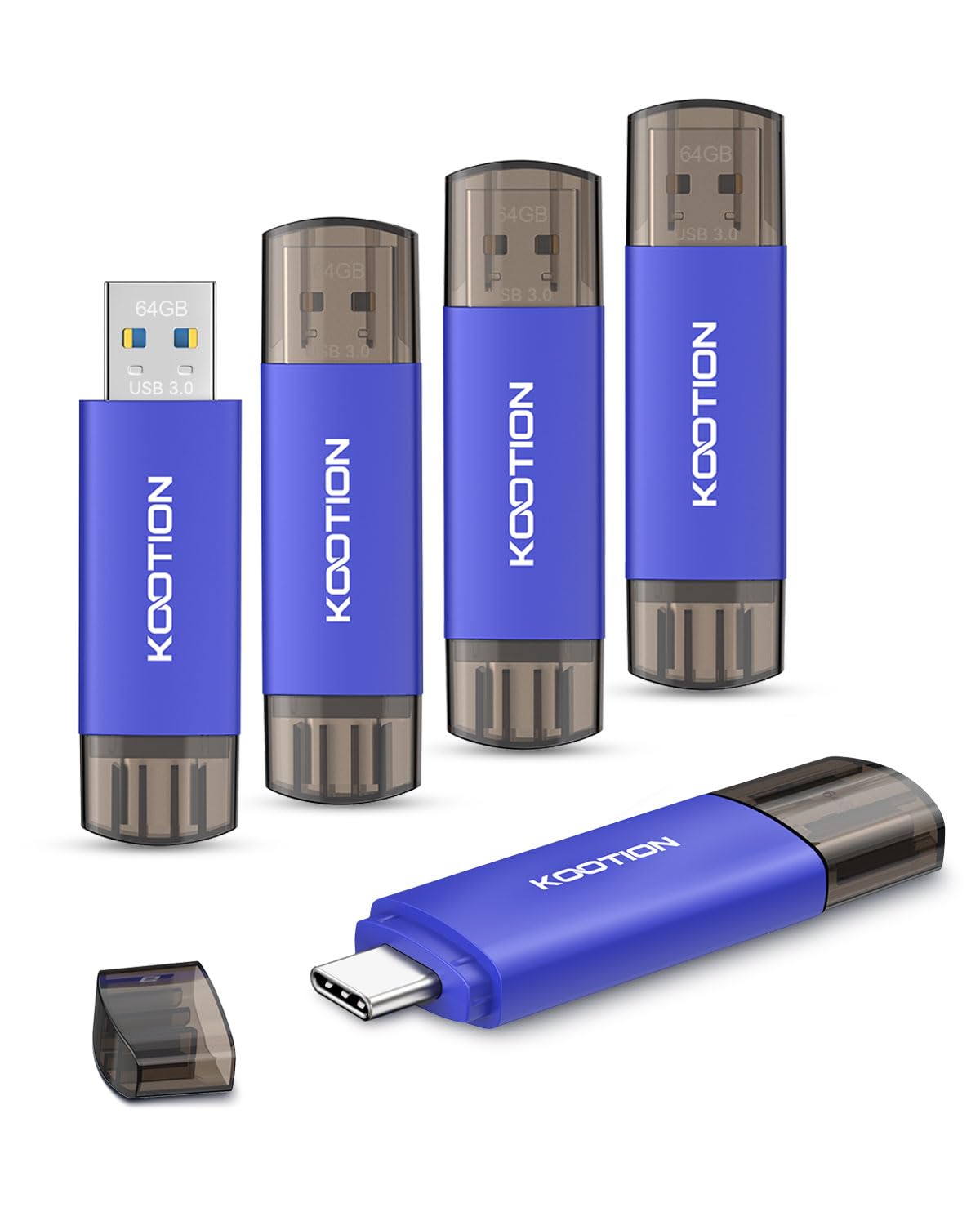 64GB USB C Flash Drive 5-Pack, KOOTION 2-in-1 Type-C Flash Drive USB-A&USB-C 3.0 Dual Drive OTG, Thumb Drive Memory Stick for Android Smartphone/
