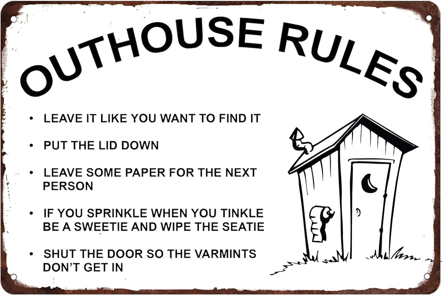 Anceky Style-2 Outhouse Rules Metal Sign Vintage Outhouse Rules Suitable For Home Bedroom Wall Decor Cave Bar Cafe Restaurant Club Art Decor Sign 8X12 Inch