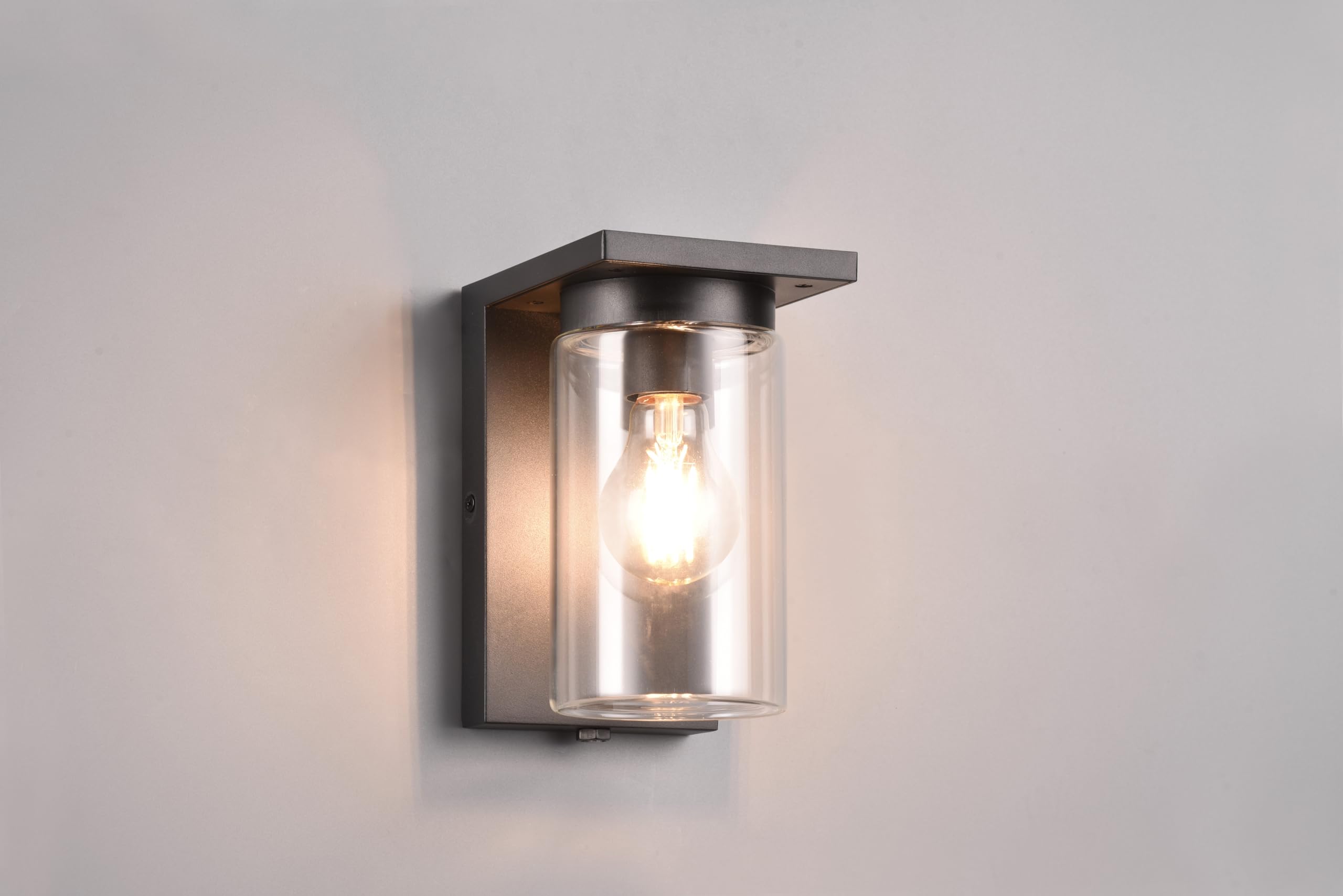 Trio Leuchten Außen Wandleuchte Ardila 211660132, Aluminium Druckguss Anthrazit, Glas klar, exkl. 1x E27, Dämmerungssensor, Schwarz Matt