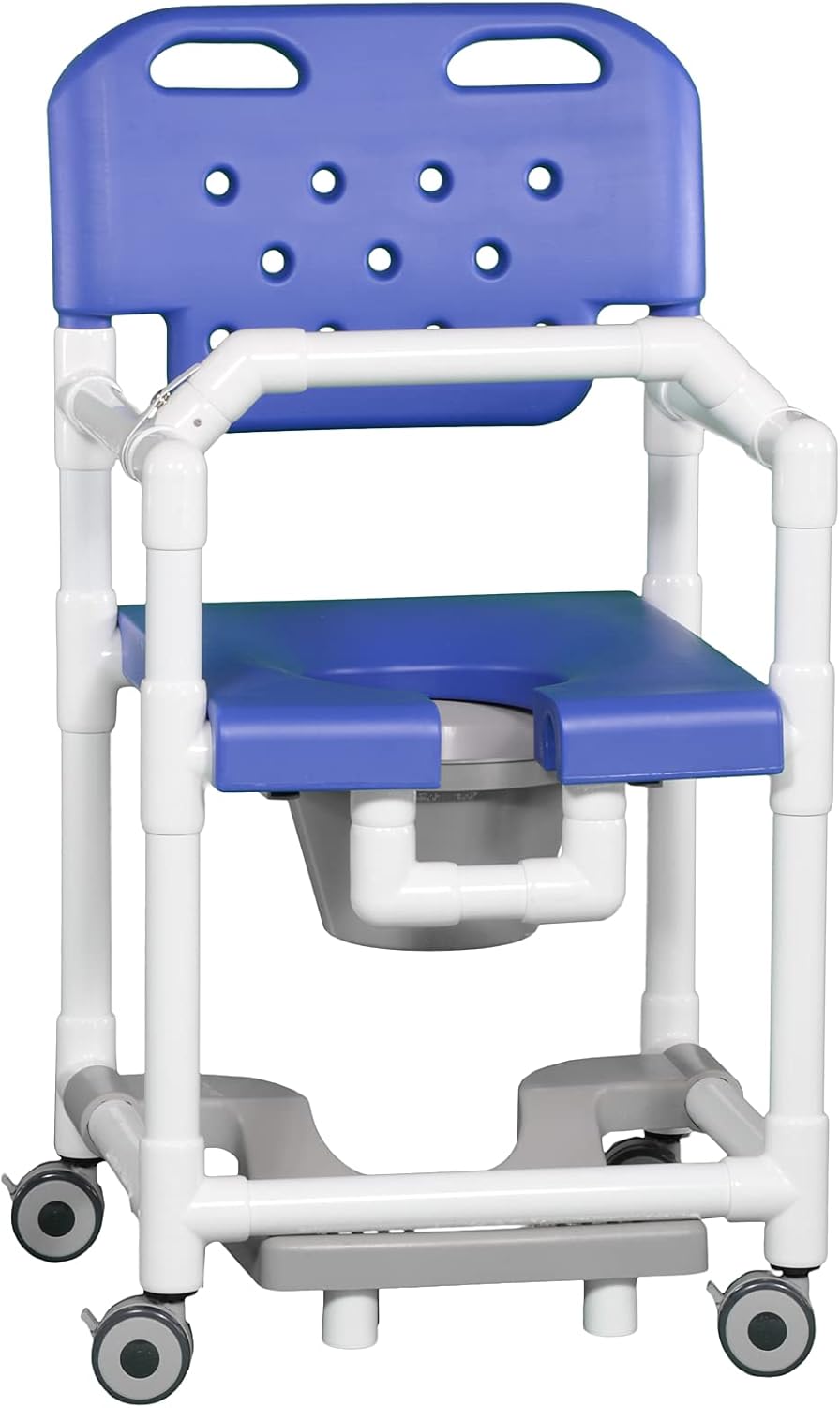 IPU ELT817 P FRLB Elite Shower Chair Commode with Footrest and Lap Bar for use Over existing Toilet, Bedside, and in The Shower (Blue)