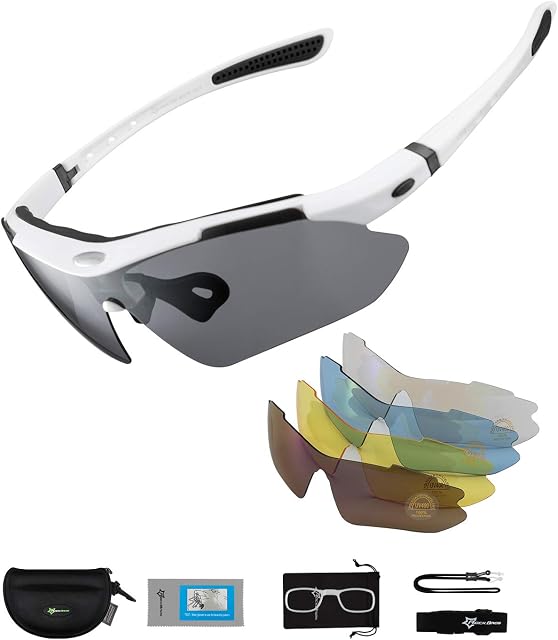 ROCKBROS Polarized Cycling Sunglasses for Men Women Sports Sunglasses UV Protection Cycling Glasses with 5 Interchangeable Lenses Bike Goggles TR90 Unbreakable Frame