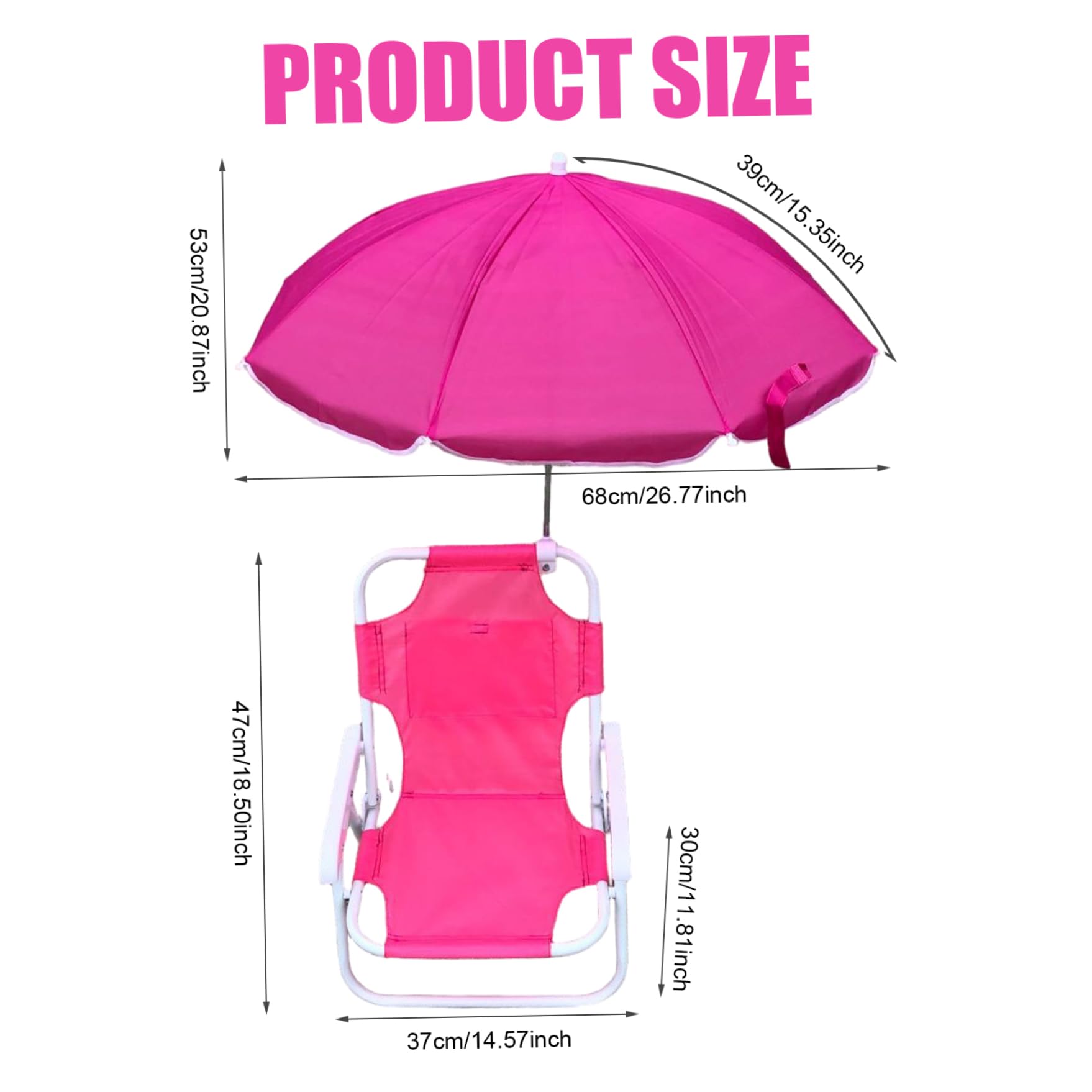Sedia da spiaggia per bambini con ombrellone, sedia da esterno pieghevole e staccabile con tettuccio, portatile per esterni, Rosy