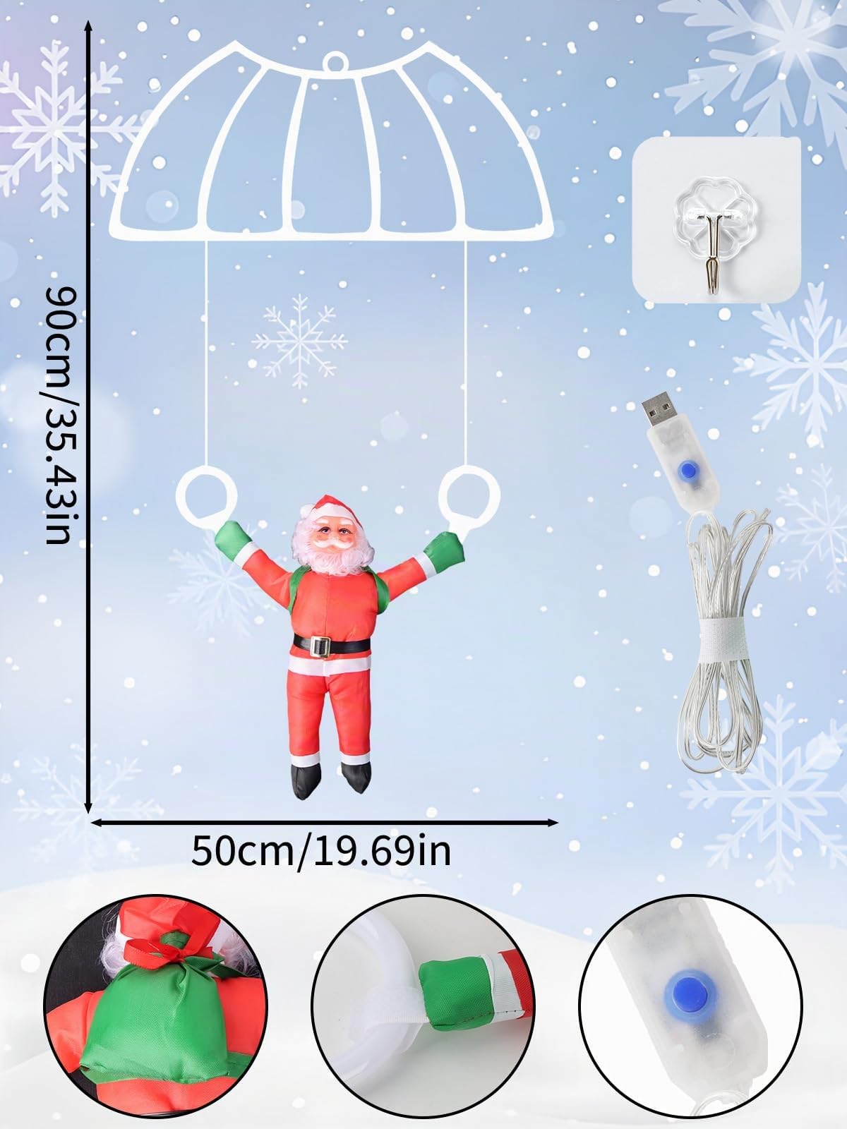 Weihnachtsbeleuchtung Außen, 90CM LED Weihnachtsbeleuchtung Weihnachtsdeko Outdoor, 8 Modi USB-Beleuchtung Xmas Deko mit Haken für draußen und innen an Fenstern, Türen, Wänden und Gärten