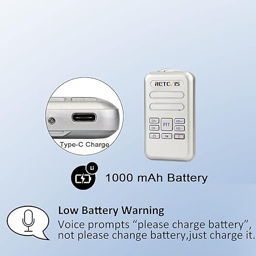 Miniatura 8 de Retevis Walkie Talkies RT20 para adultos, Walkie Talkie pequeño portátil para personas mayores de edad avanzada, sonido fuerte, FM, mini radios