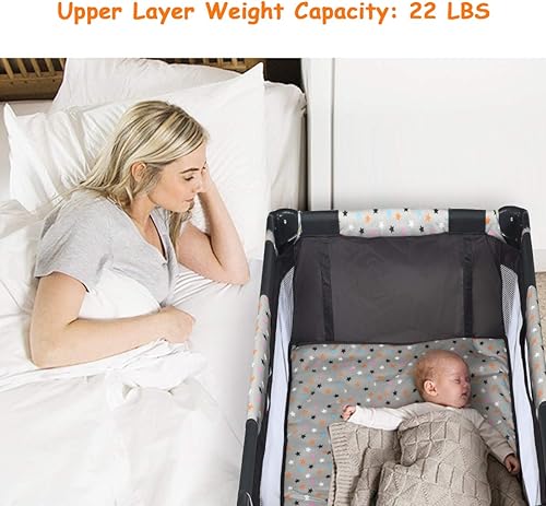 Miniatura 4 de HONEY JOY Empaca y juega, corralito plegable con moisés, cuna de viaje ligera sin instalación desde recién nacidos hasta niños pequeños, centro de