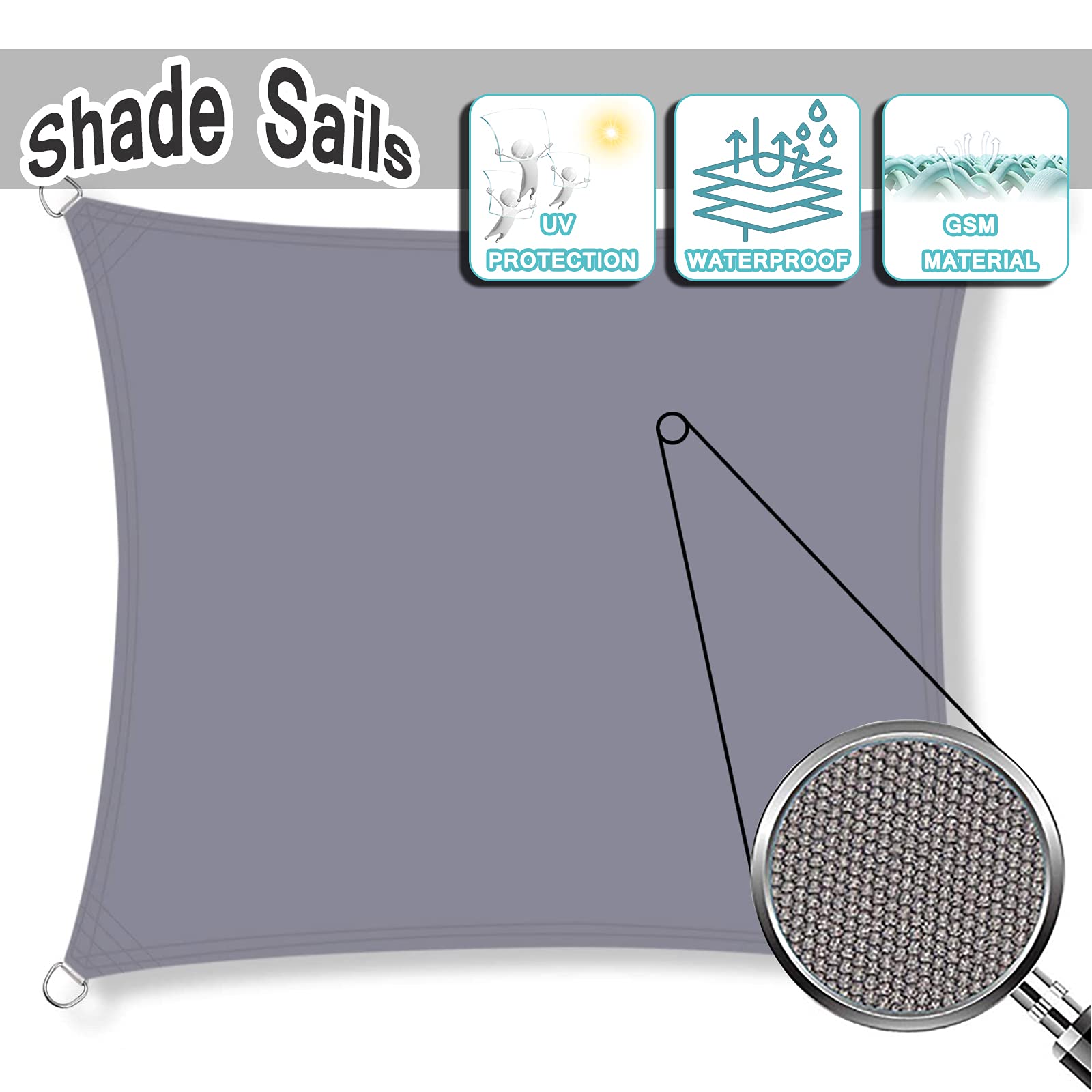 Sonnensegel, wasserdicht, rechteckig, 4 x 5 m, graues Segeltuch, Gartenschirm, Sonnenschirm mit Gratis Seil, perfekt für Terrassen, Decks und Außenbereiche